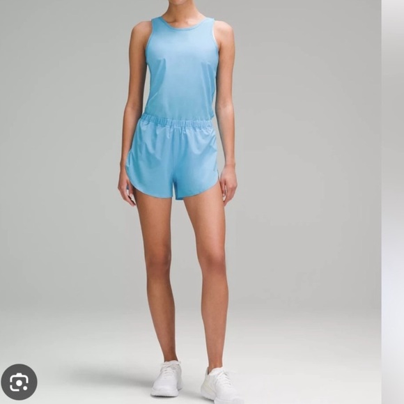 NWT!🍋🍋Lululemon Open-Back Running Romper 3”🍋🍋. Size 8. Color Kayak Blue.